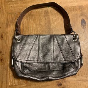 Fossil Metallic Silver Leather Shoulder Bag Purse